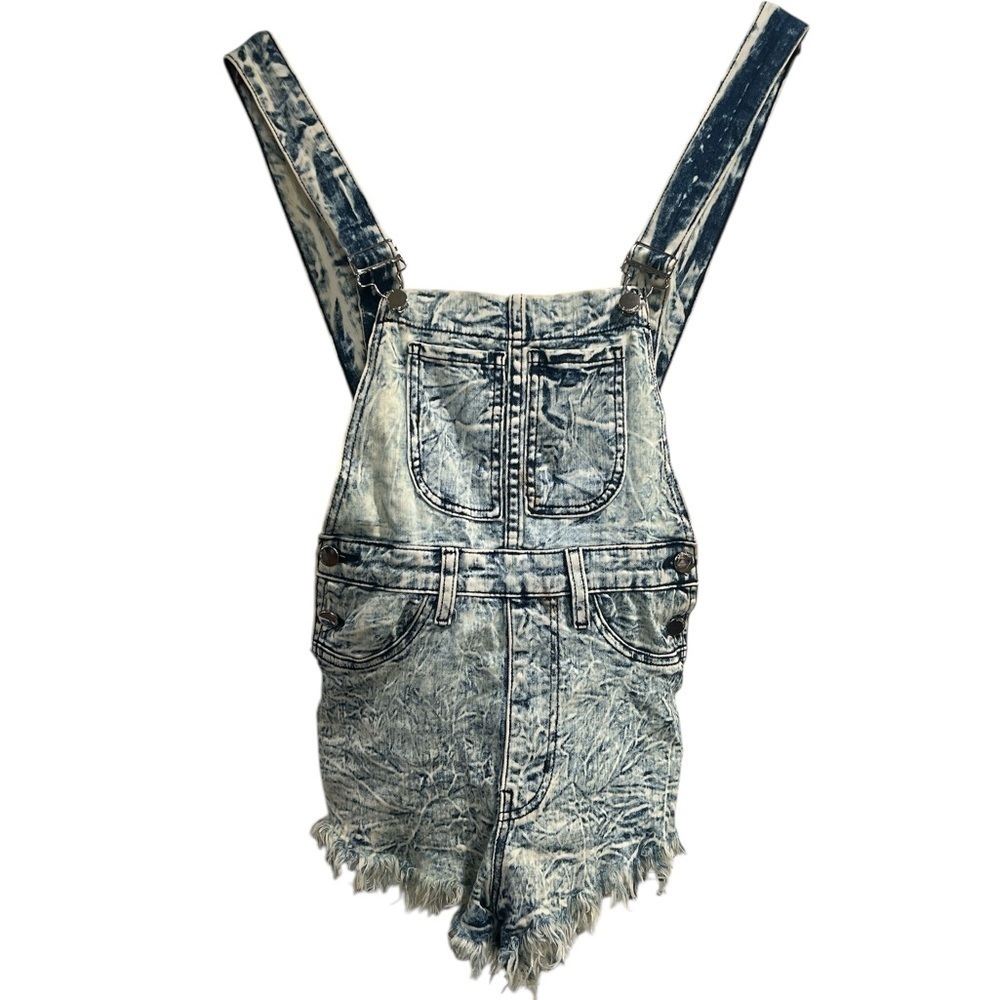 Aphrodite Blue and White Denim Distressed Overalls